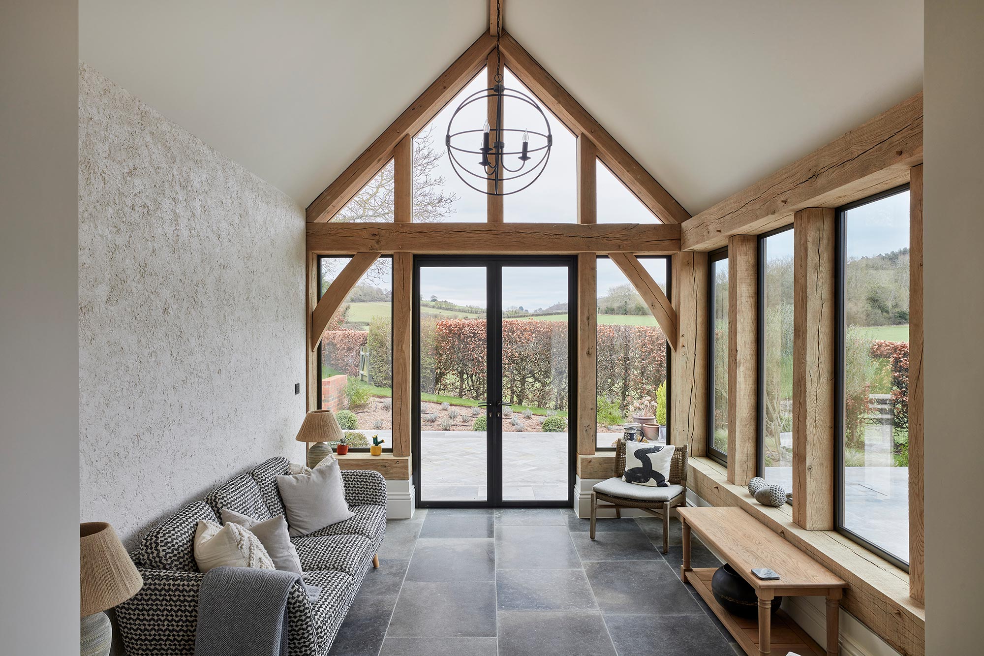 Interior view with large glazed wall - New build by KM Grant Surrey
